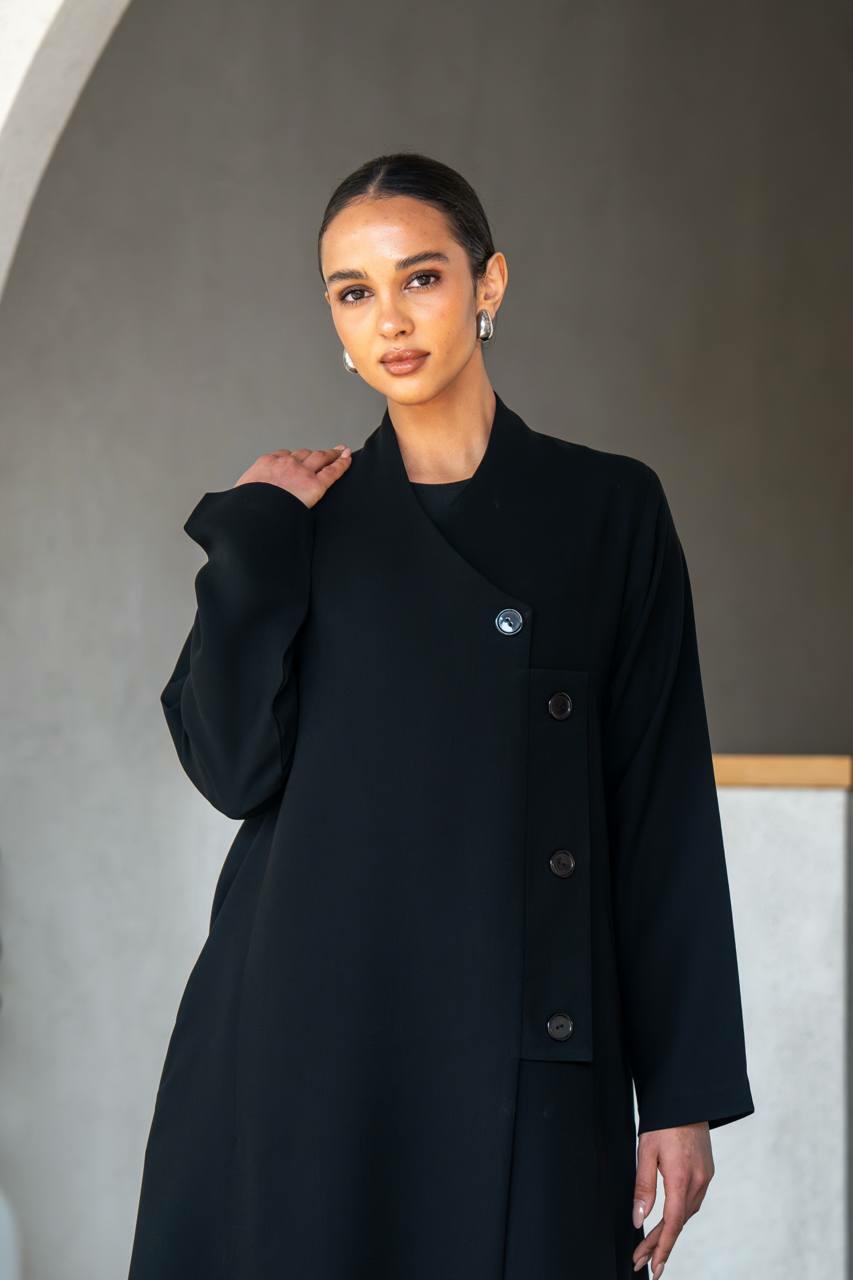 Practical black crepe abaya for work