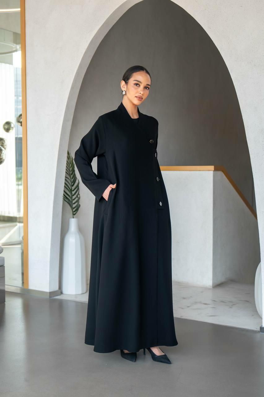 Practical black crepe abaya for work