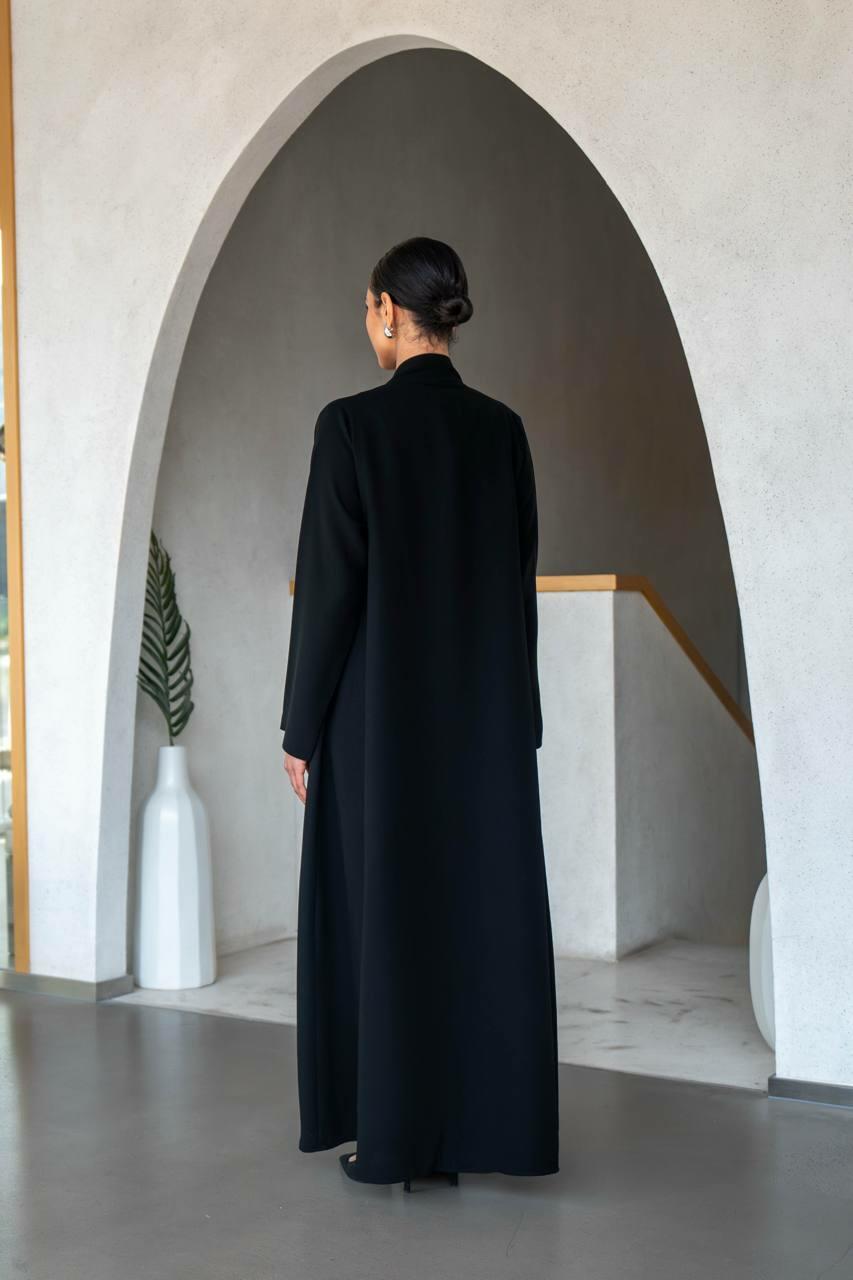 Practical black crepe abaya for work