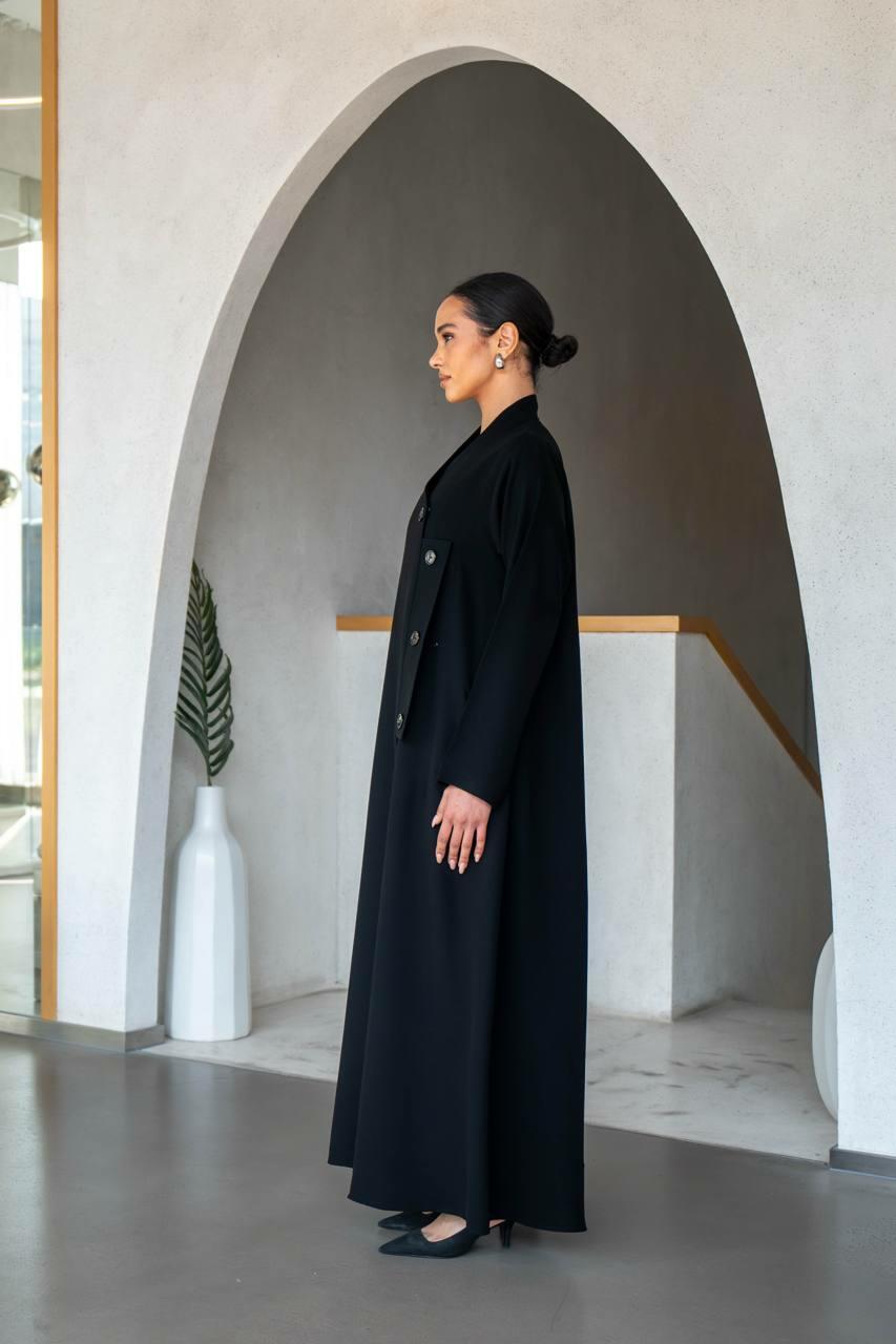 Practical black crepe abaya for work