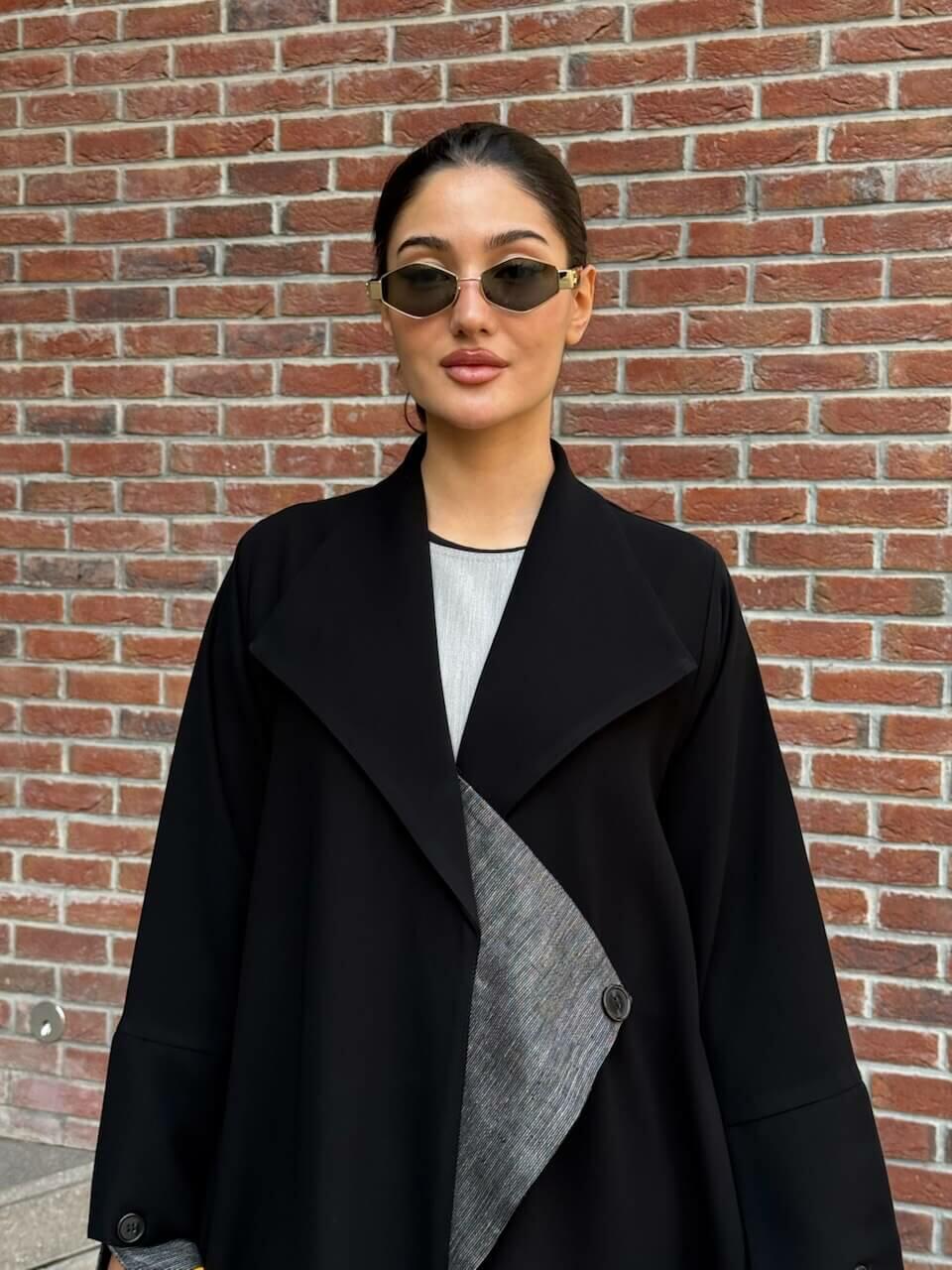Practical black crepe abaya with striped trimming