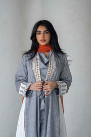 Light gray and white linen abaya