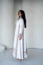 White linen abaya with embroidery
