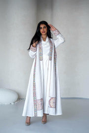 White linen abaya with embroidery