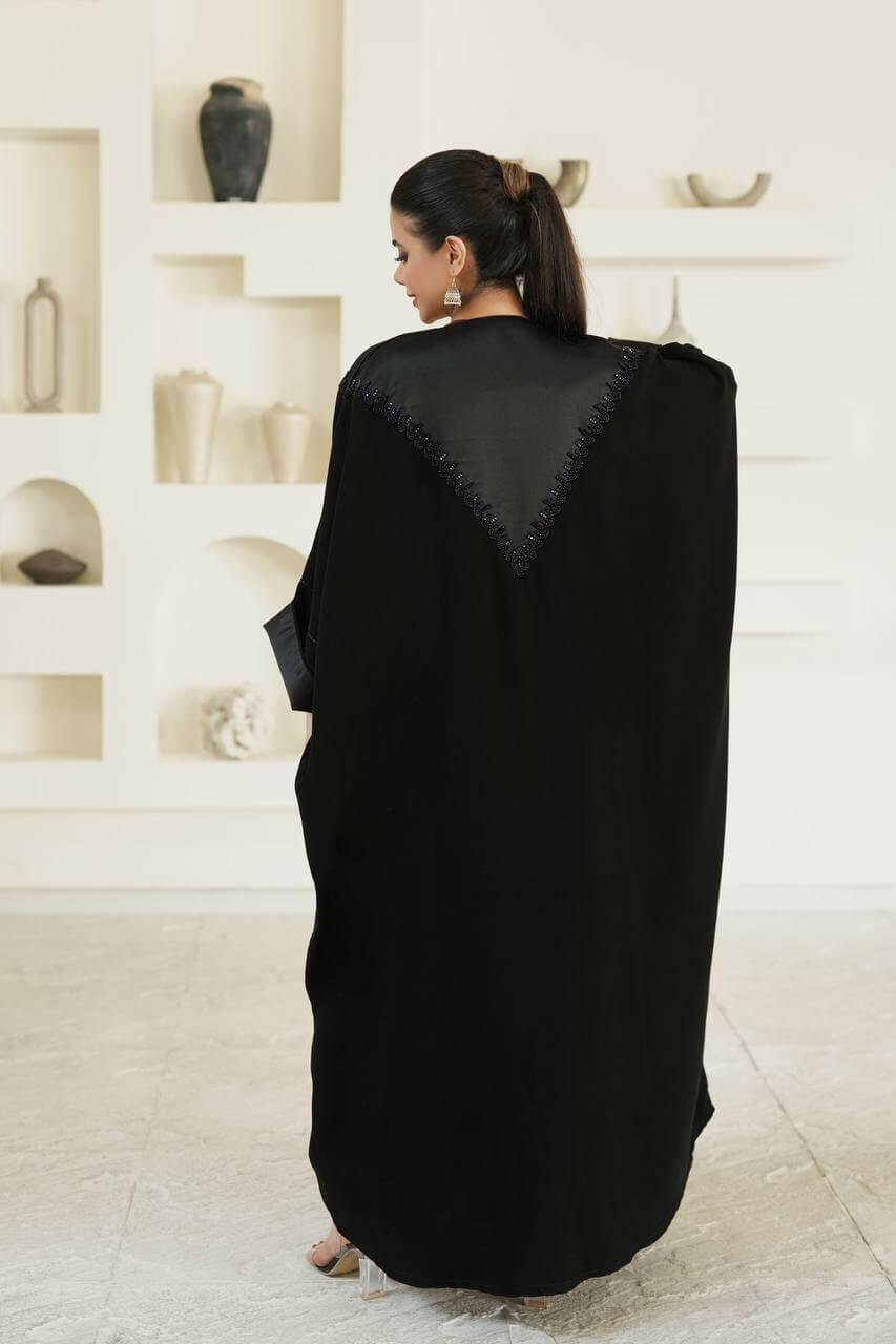 Black crepe with satin abaya with hand embroidery