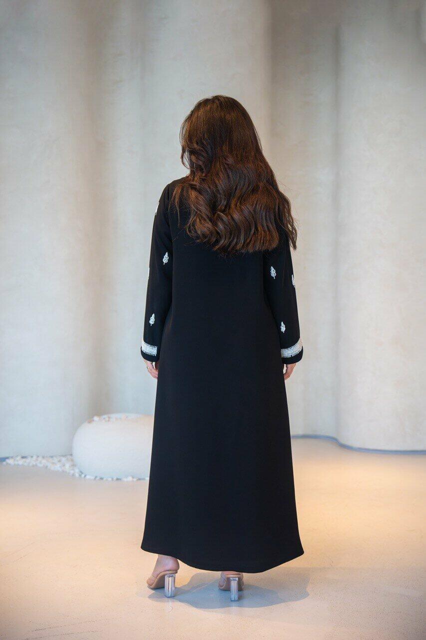 Black linen abaya with handmade sash
