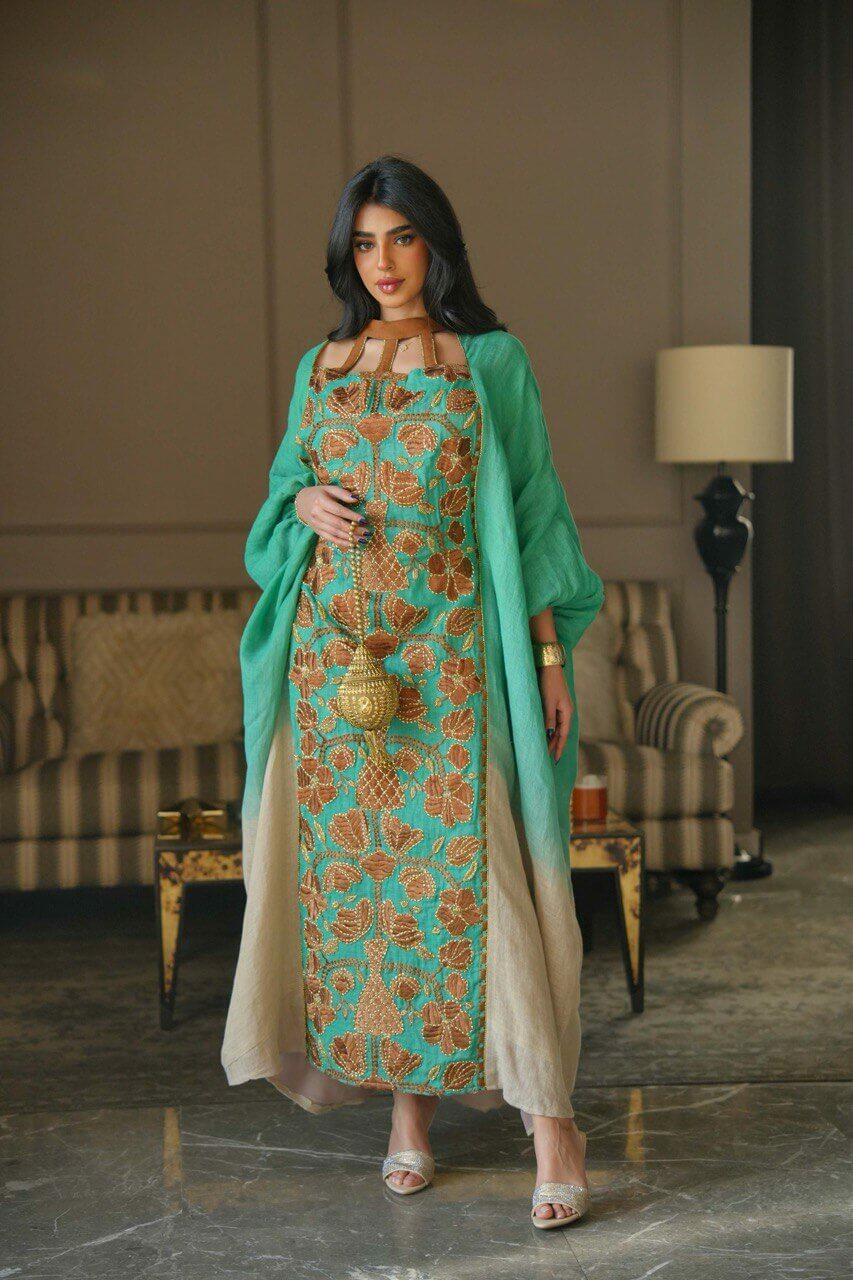 Green burlap daraa with with embroidery-free size