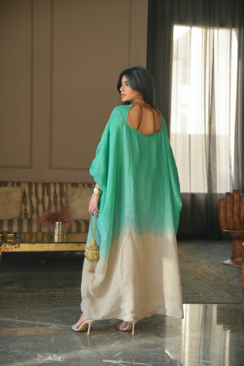 Green burlap daraa with with embroidery-free size