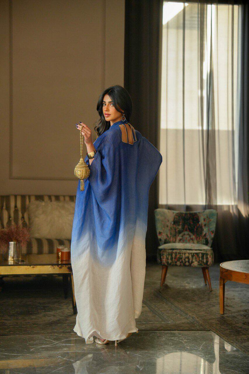 Blue burlap daraa with with embroidery-free size