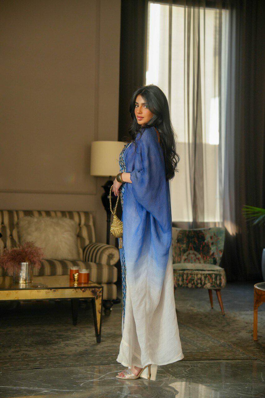 Blue burlap daraa with with embroidery-free size
