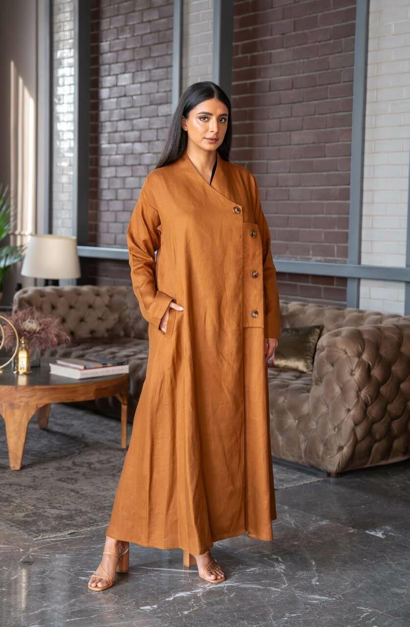 Camel linen abaya.