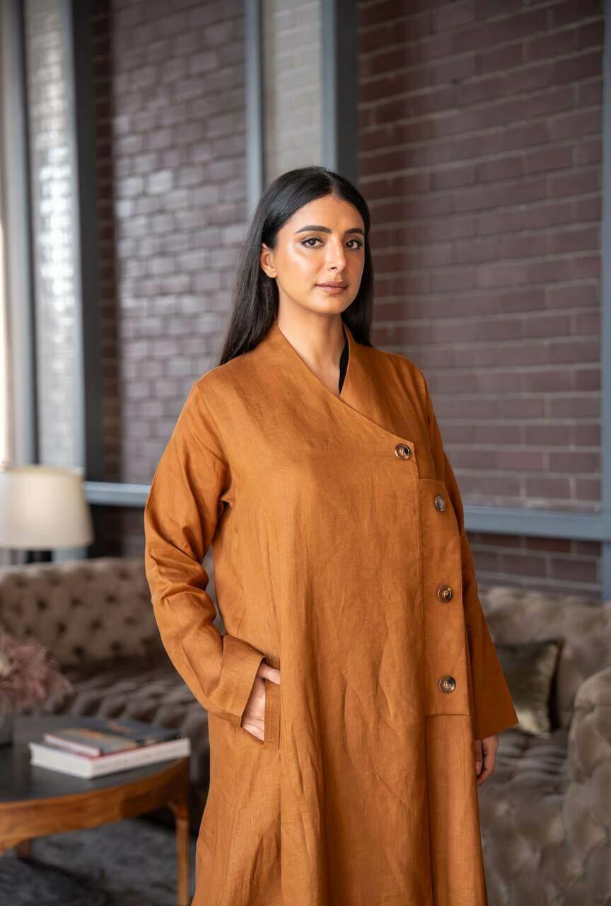 Camel linen abaya.