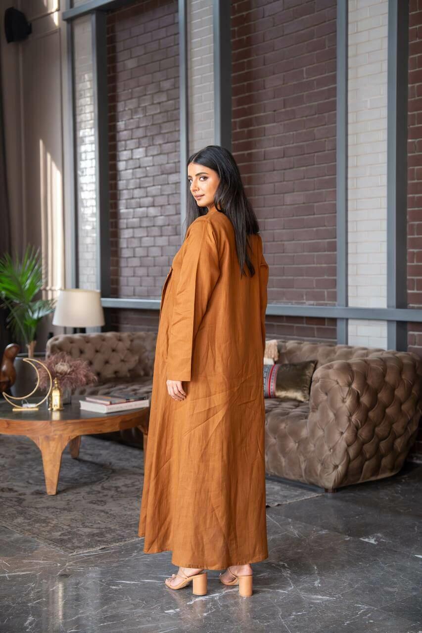 Camel linen abaya.