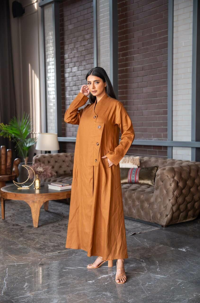 Camel linen abaya.