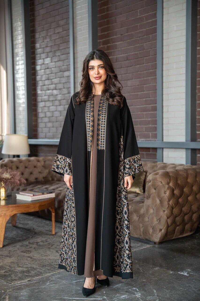 Black crepe abaya with embroidery on the edges and sleeves