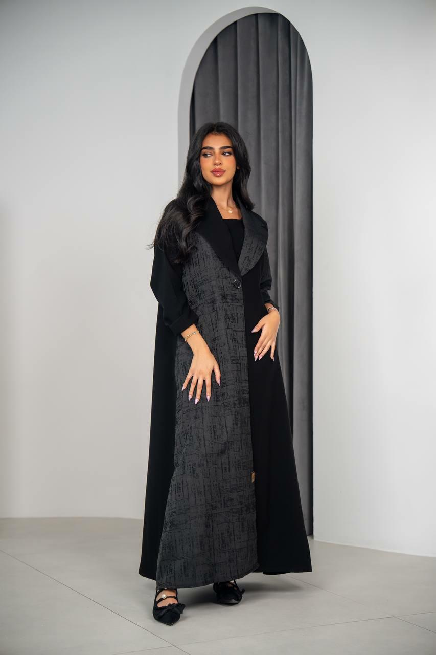 Black cuban crepe with crepe jacqurad blazer abaya