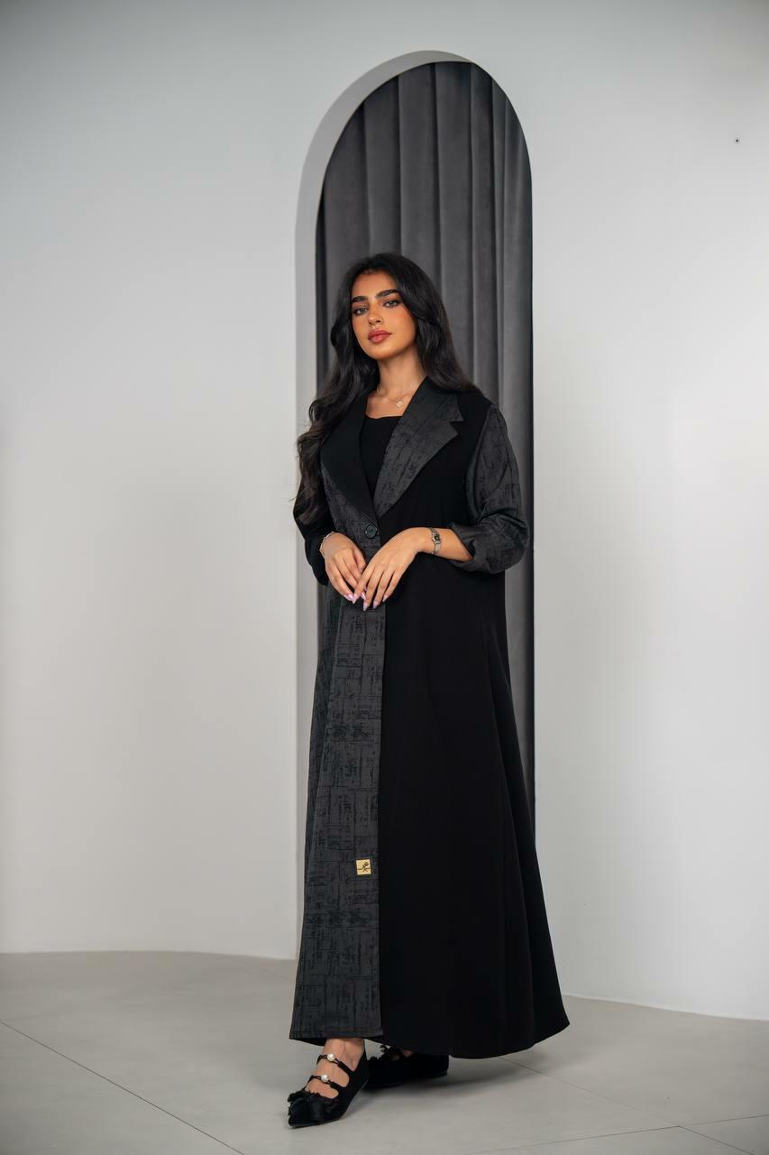 Black cuban crepe with crepe jacqurad blazer abaya