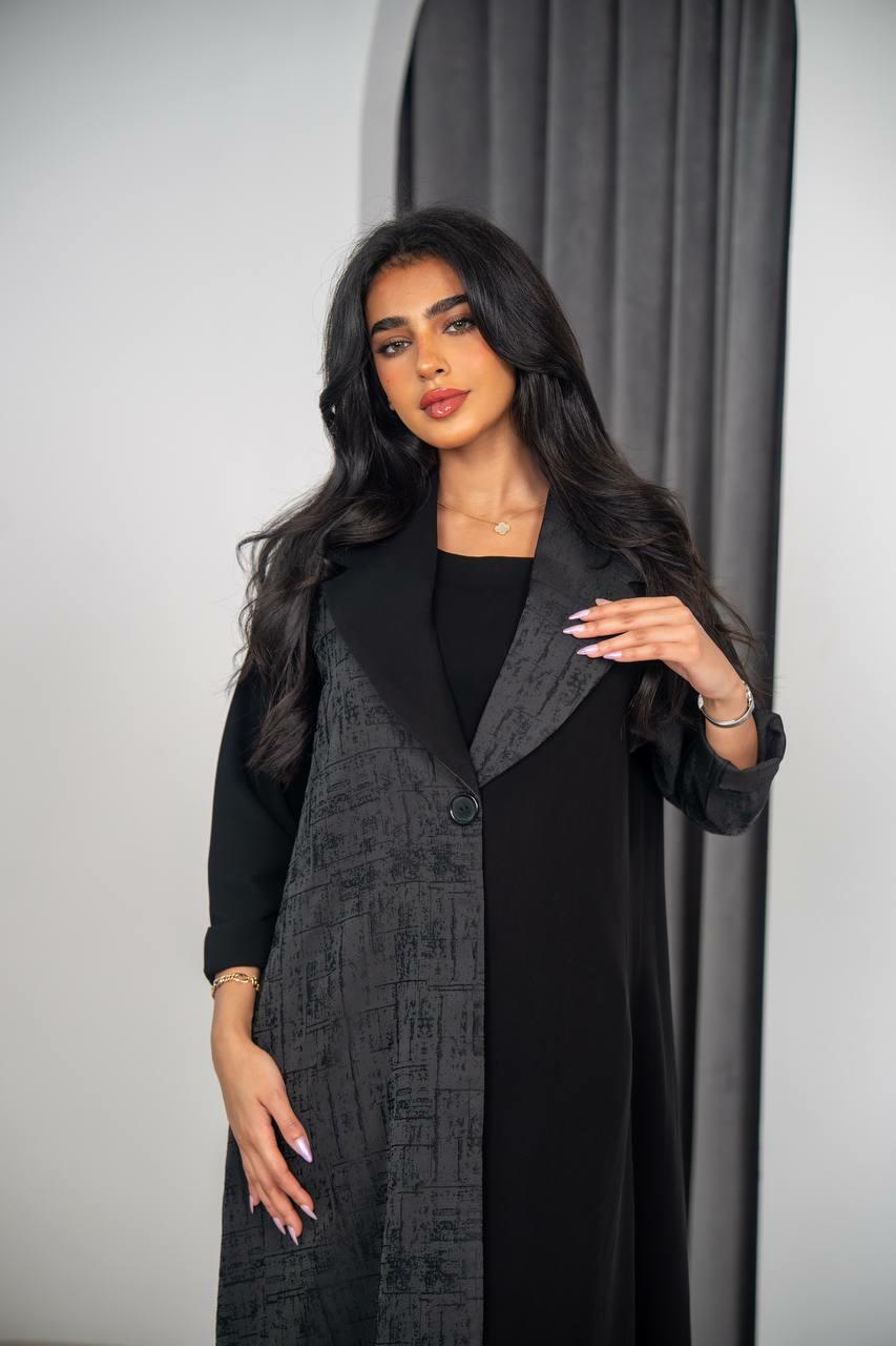 Black cuban crepe with crepe jacqurad blazer abaya