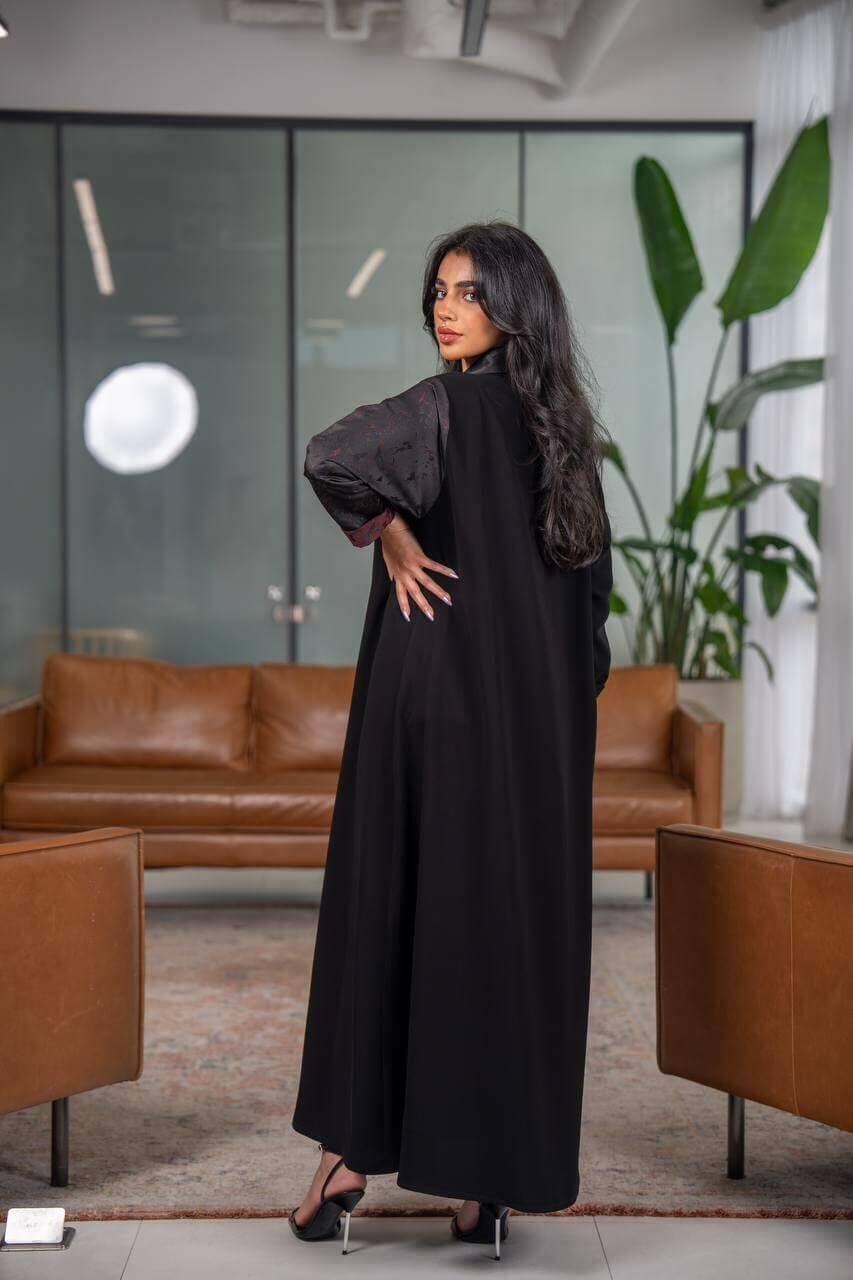 Black cuban crepe with black crepe jacquard blazer abaya