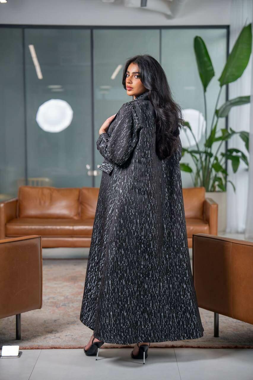 Black and grey crepe jacquard blazer abaya