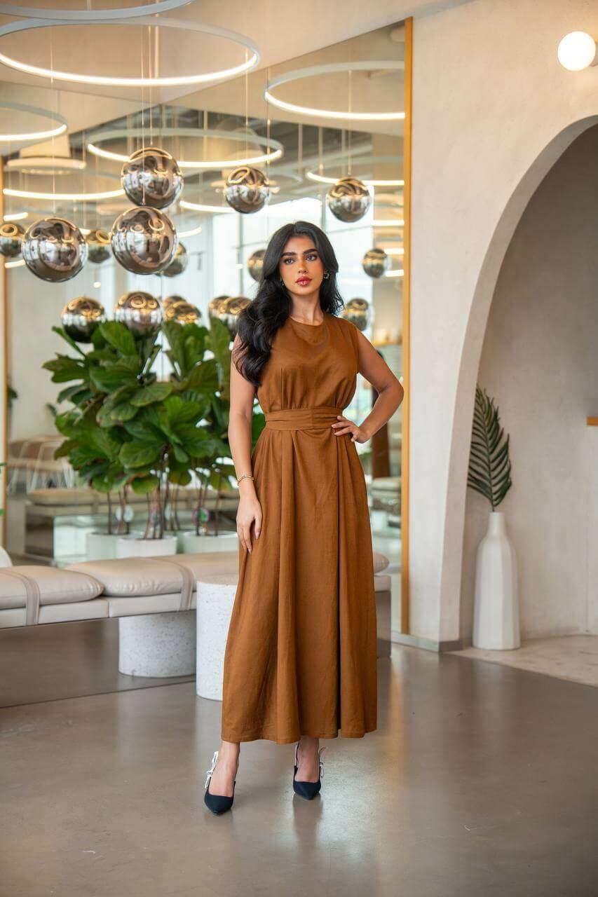 Camel linen practical dress