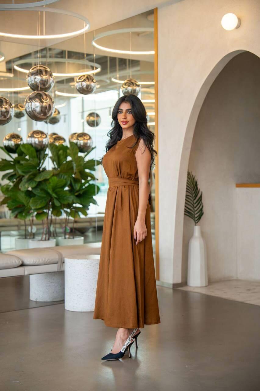 Camel linen practical dress