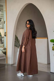 Brown with beige linen abaya with inner set