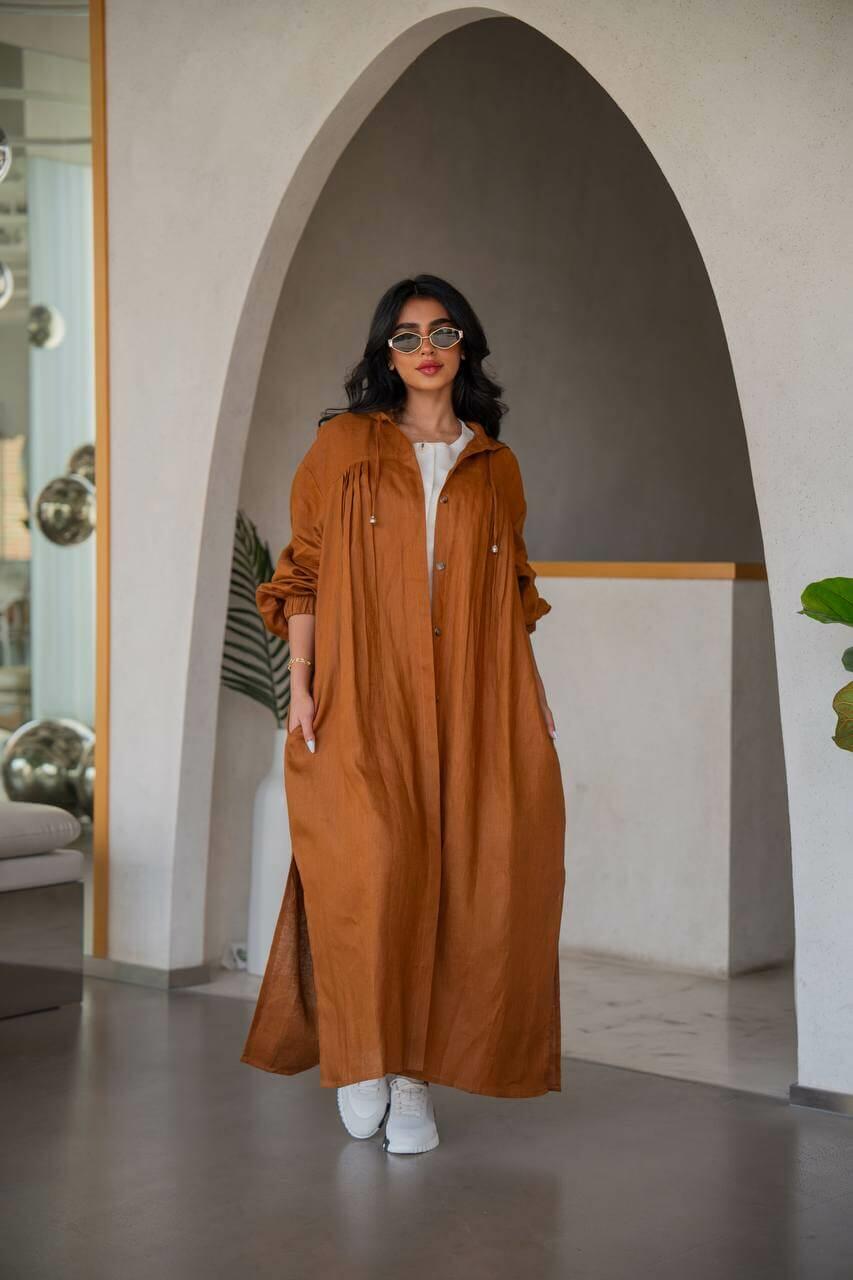 Camel linen abaya with inner set