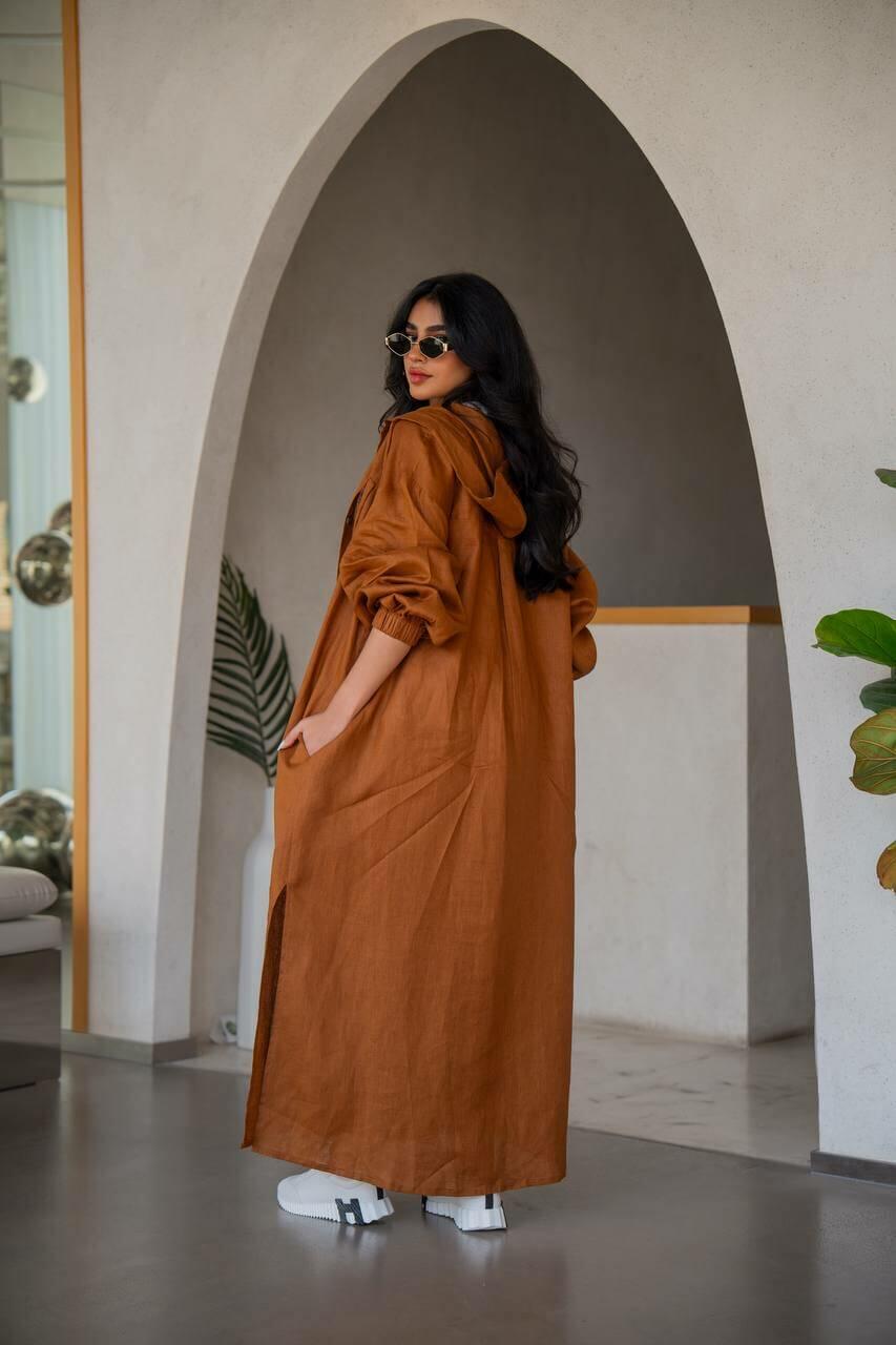 Camel linen abaya with inner set