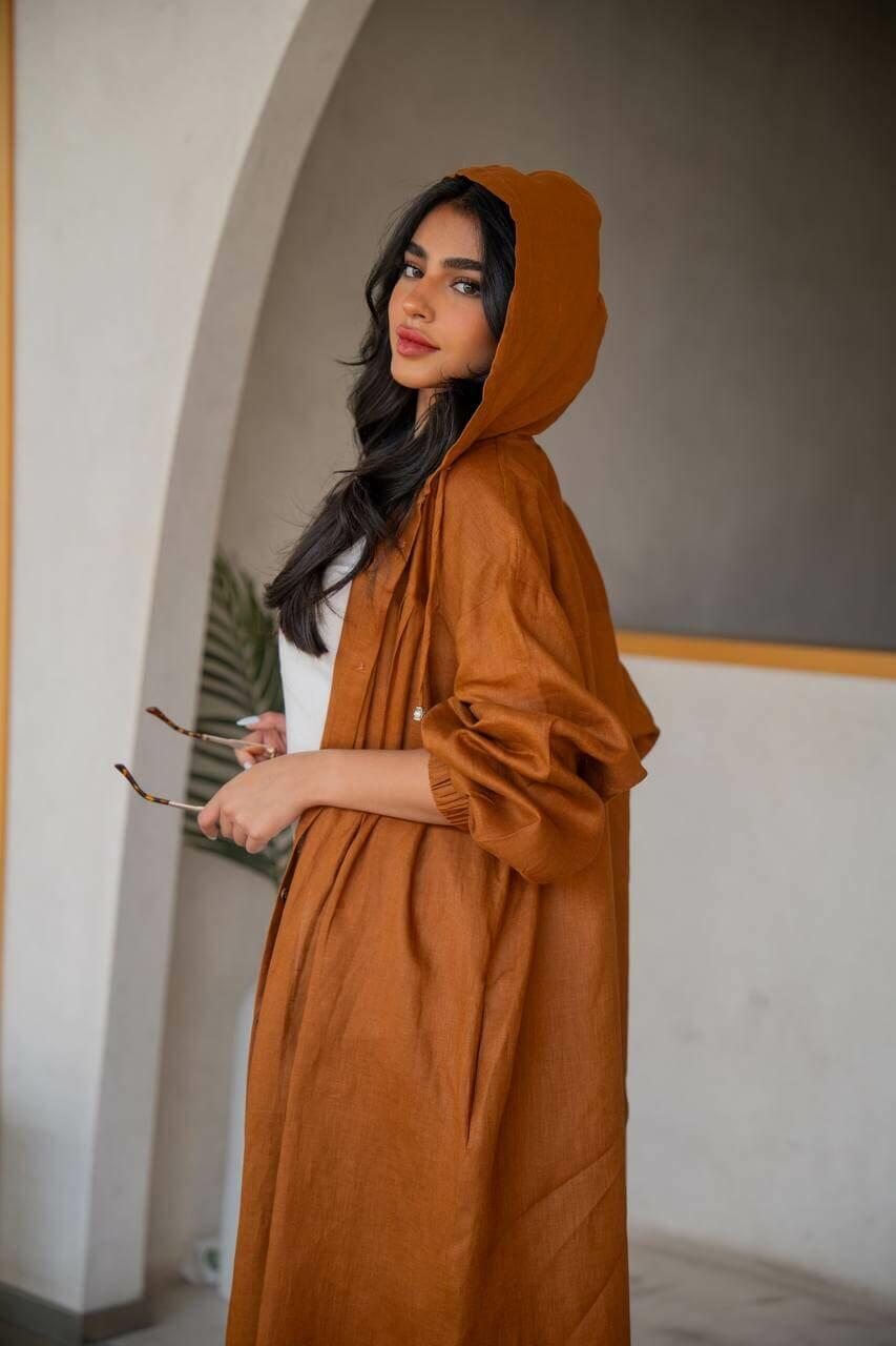 Camel linen abaya with inner set