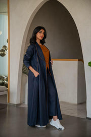 Navy blue linen abaya with inner set