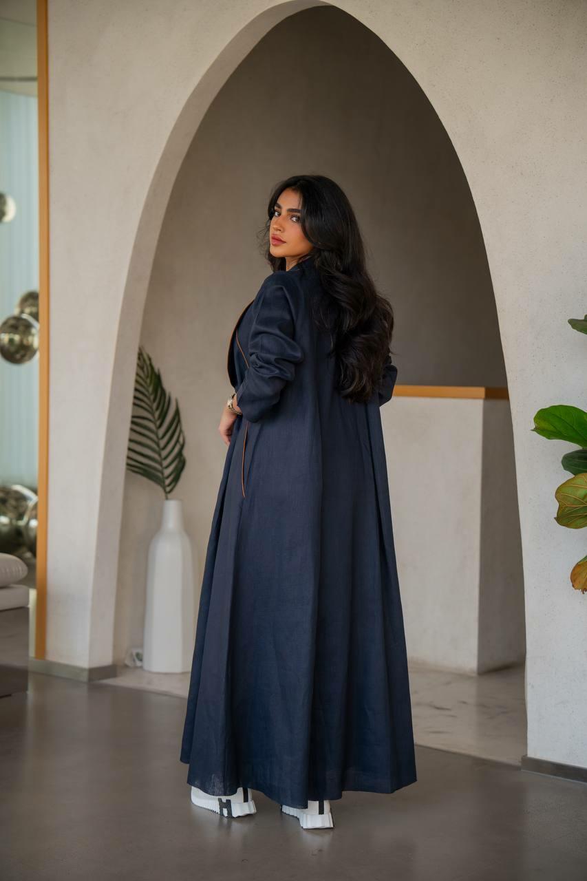 Navy blue linen abaya with inner set