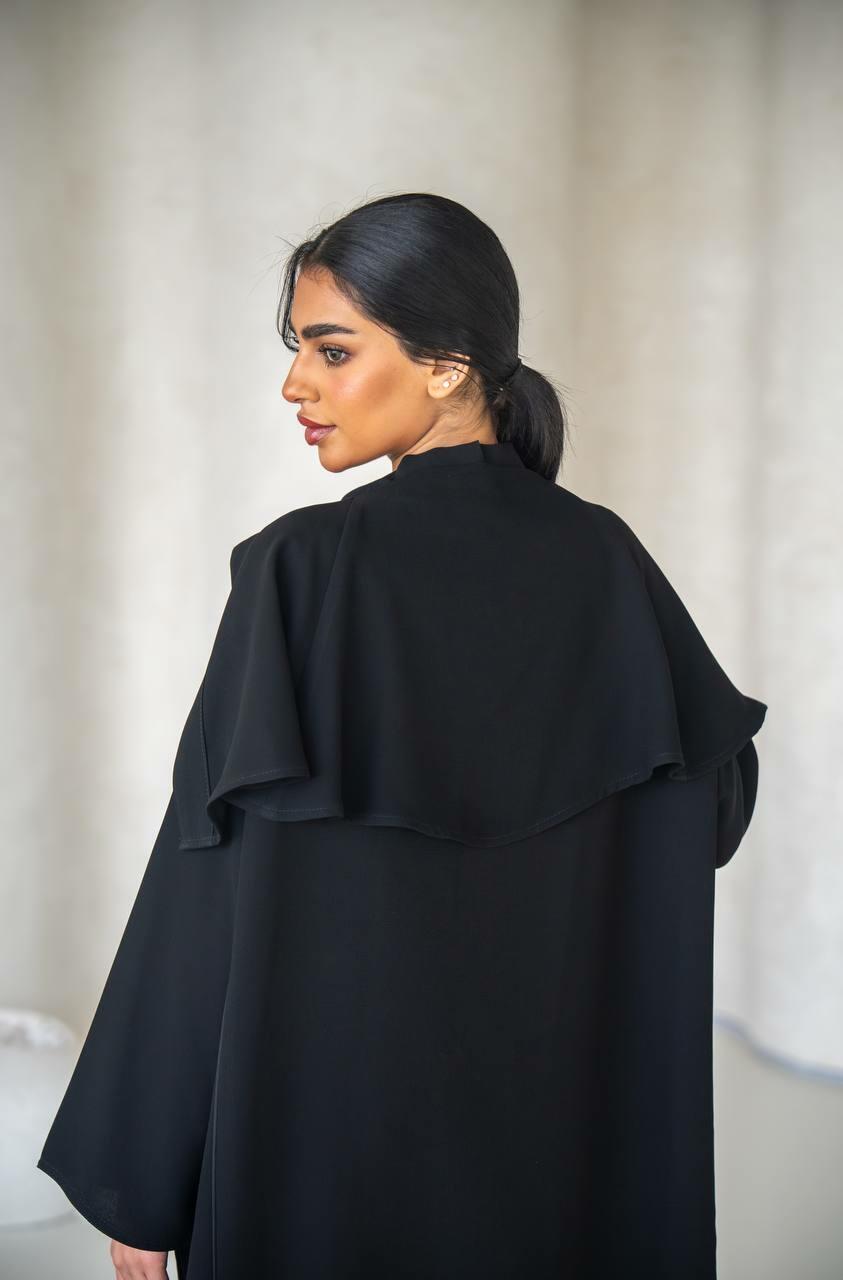 Black crepe practical abaya with with buttons in the front-free size
