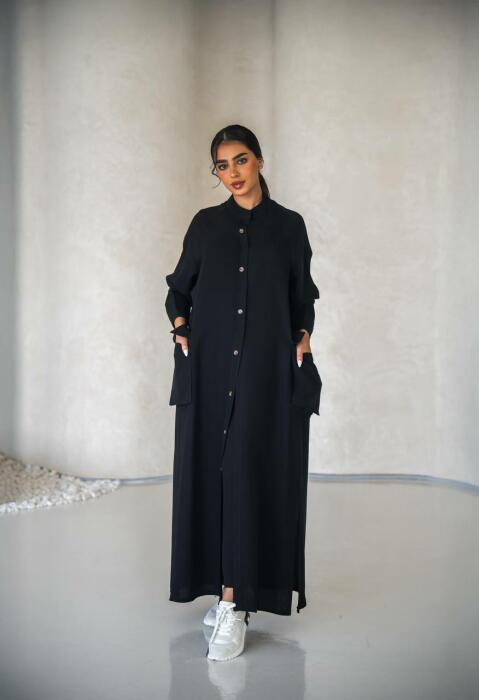 Black crepe practical abaya-free size