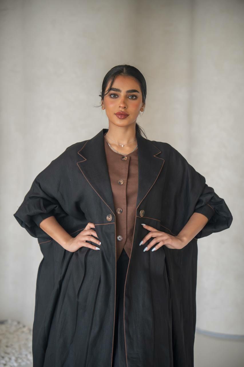 Black linen abaya free size with inner set