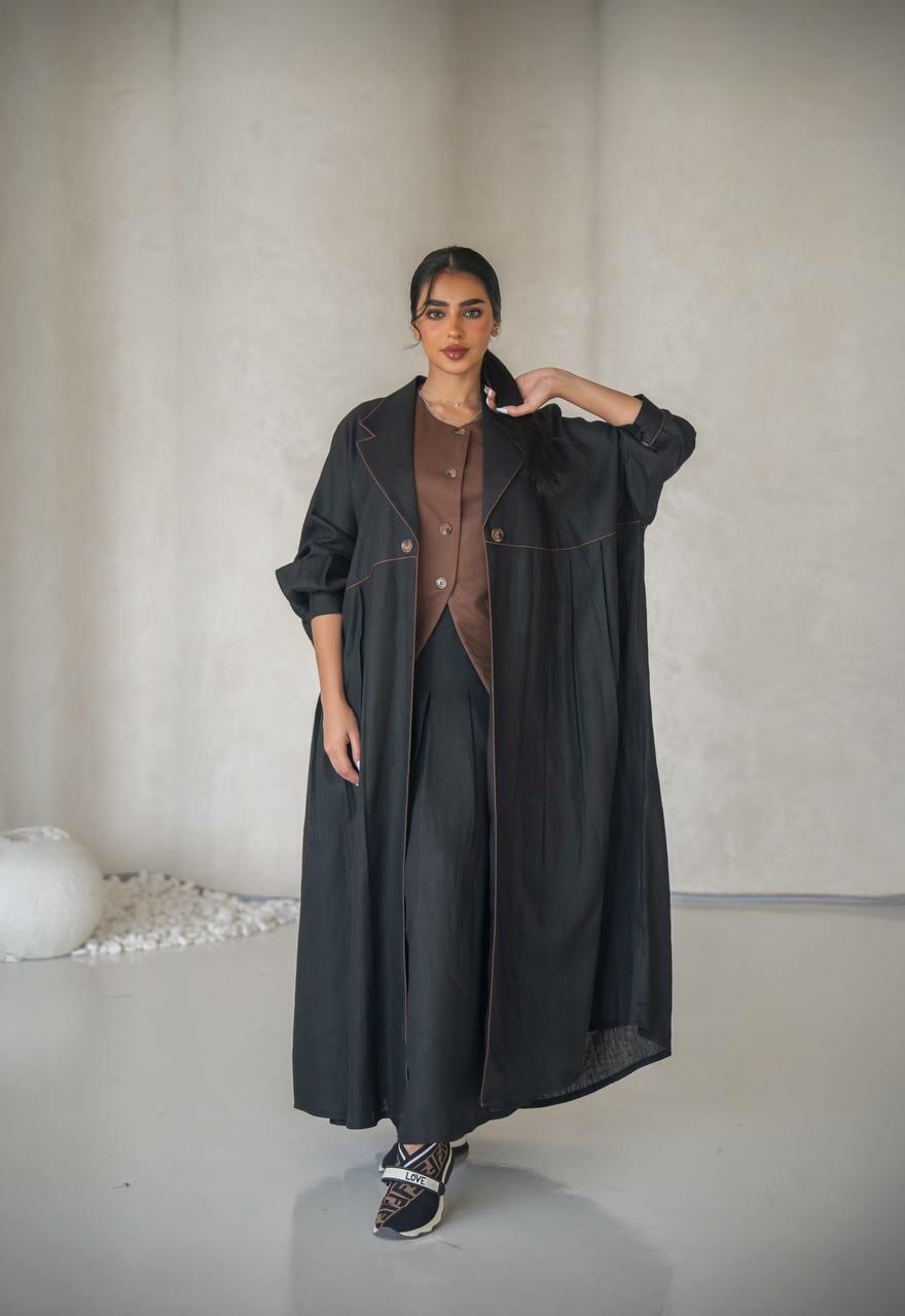 Black linen abaya free size with inner set
