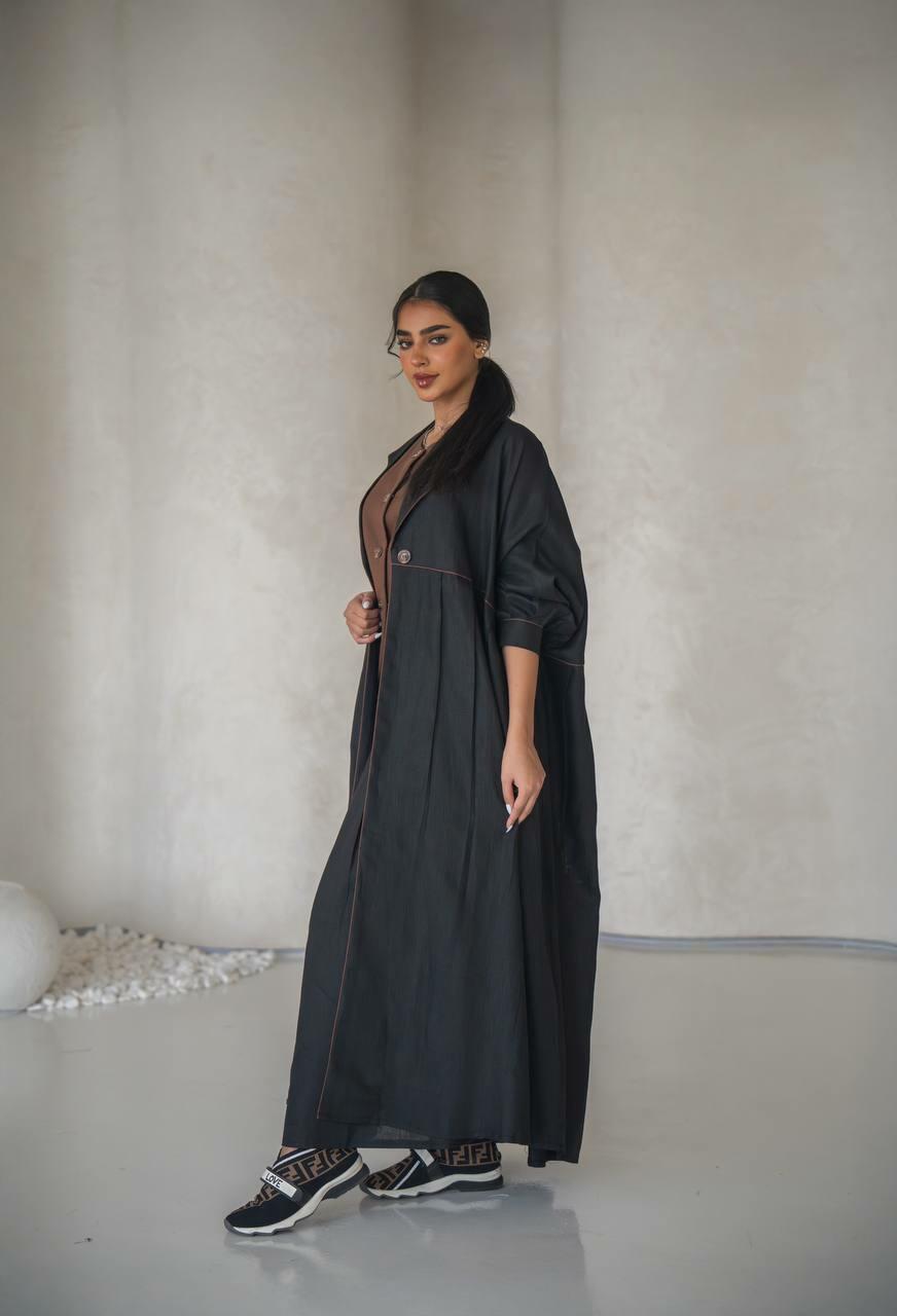 Black linen abaya free size with inner set