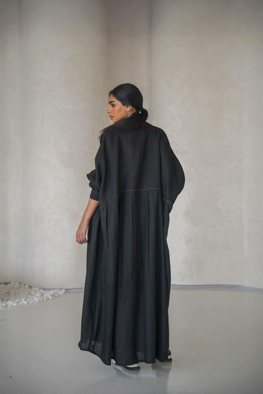 Black linen abaya free size with inner set