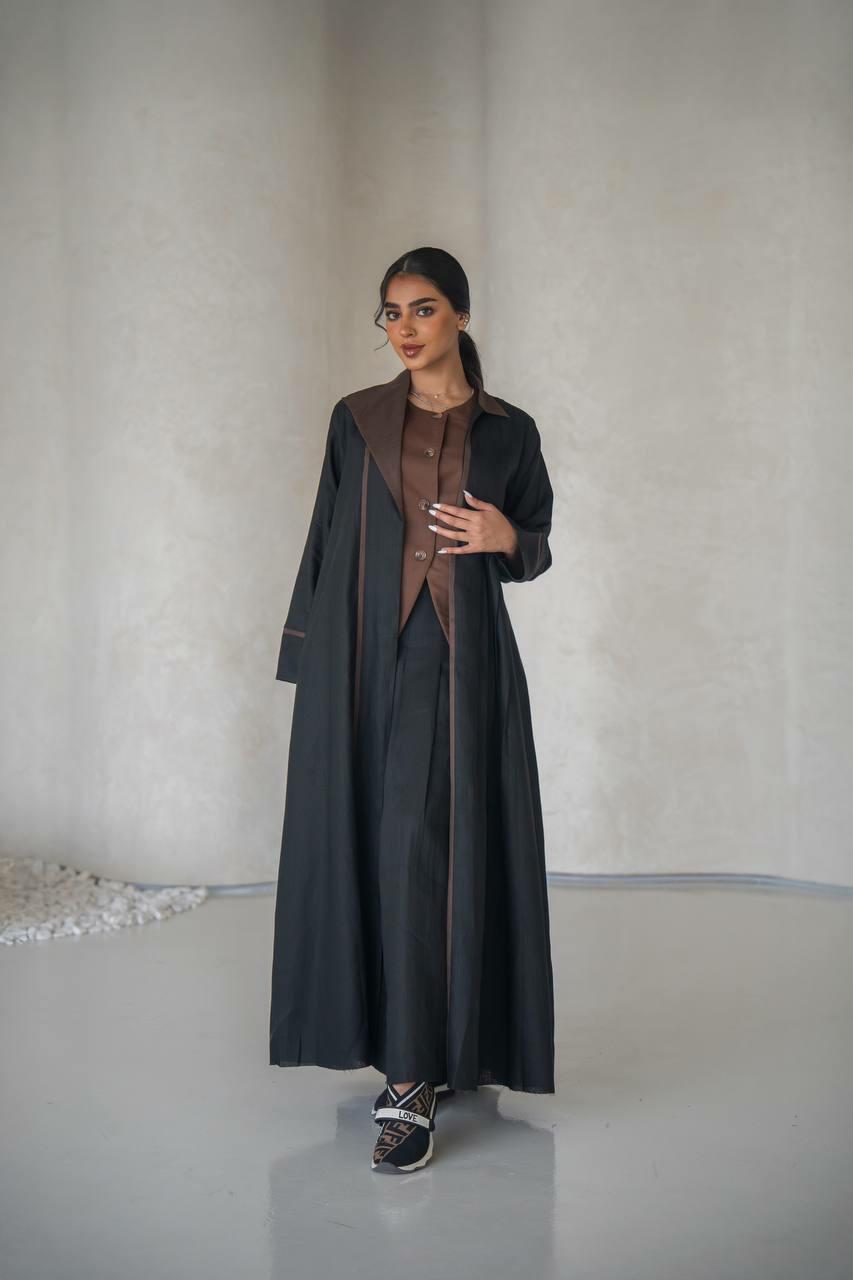 Black linen abaya with inner set