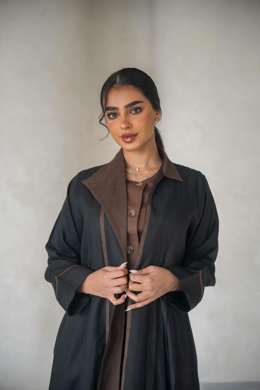 Black linen abaya with inner set