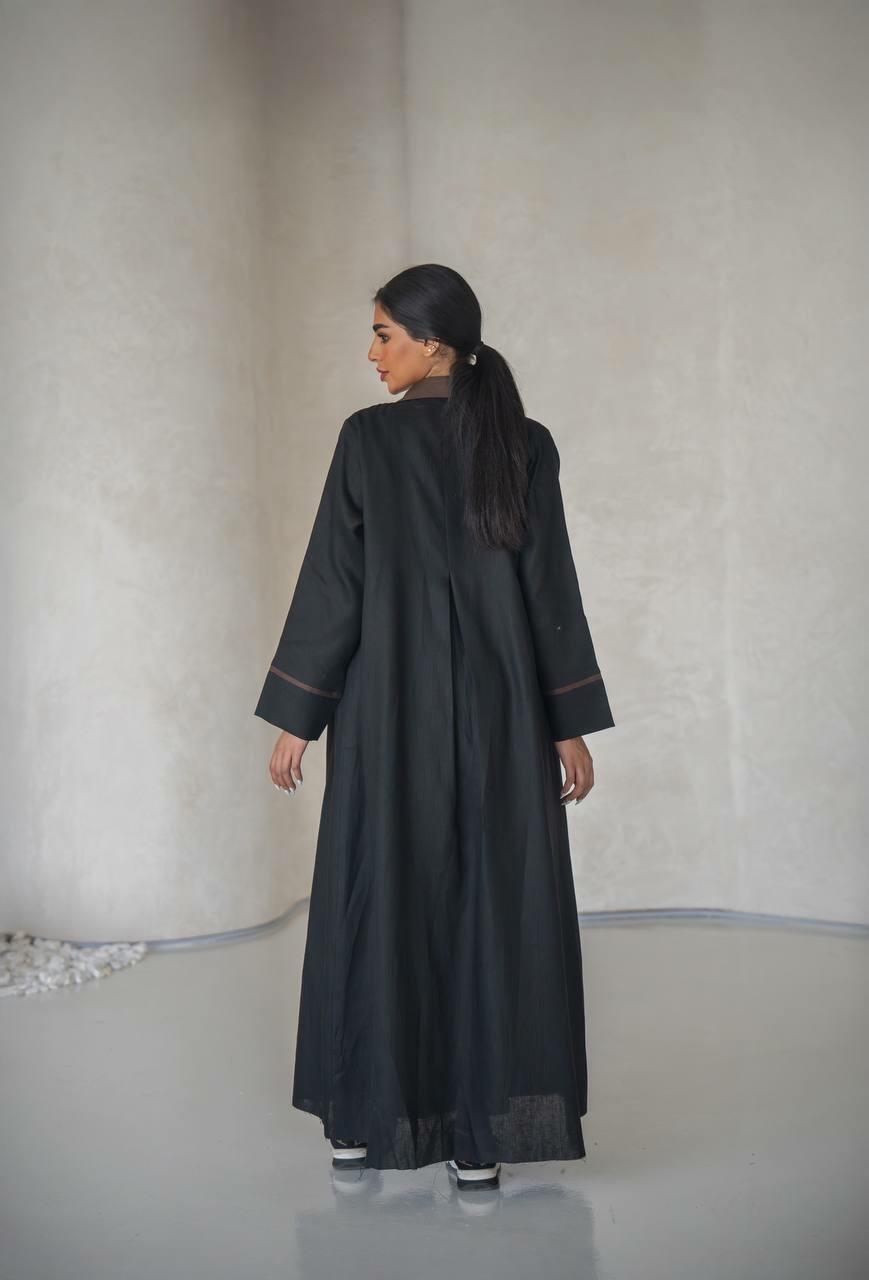 Black linen abaya with inner set
