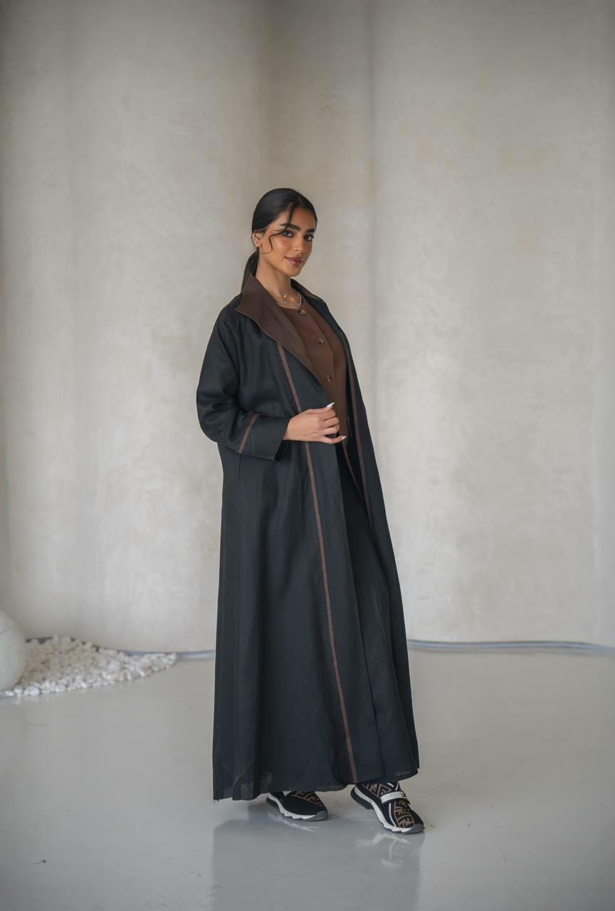Black linen abaya with inner set