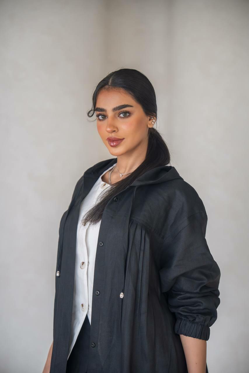 Black linen practical abaya with inner set