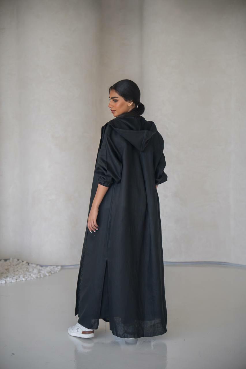 Black linen practical abaya with inner set