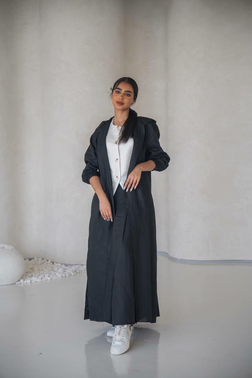 Black linen practical abaya with inner set