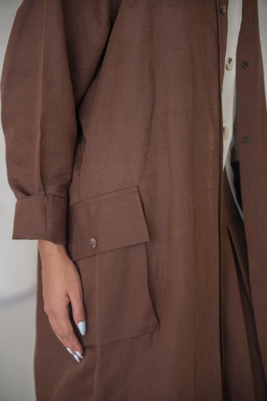 Brown linen abaya with inner set