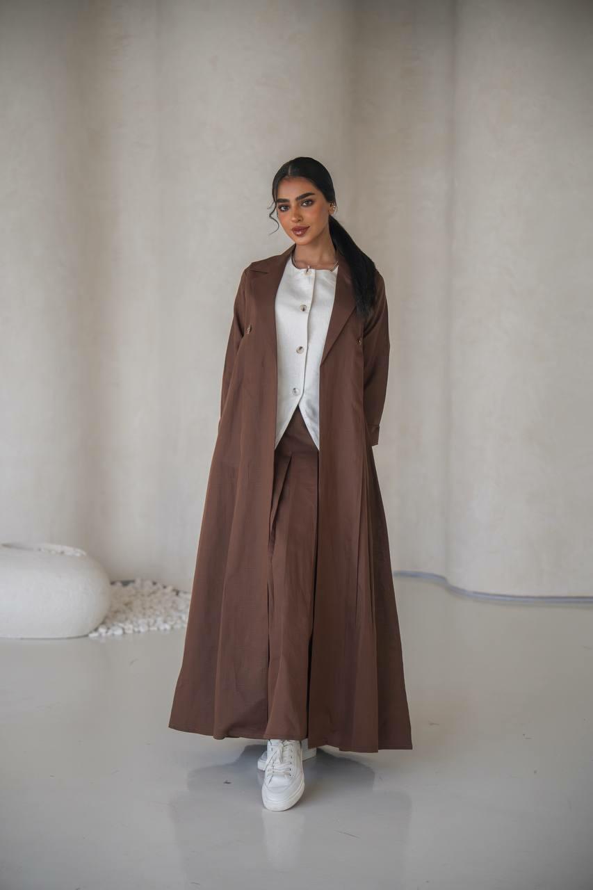 Brown linen blazer abaya with inner set