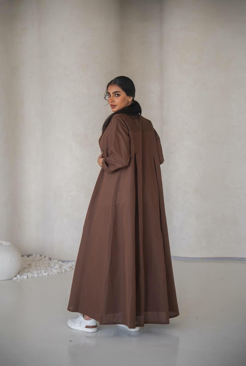 Brown linen blazer abaya with inner set