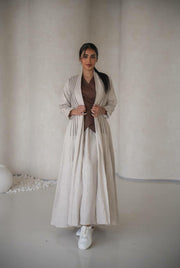 Beige linen abaya with inner set