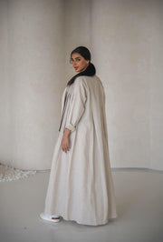 Beige linen abaya with inner set